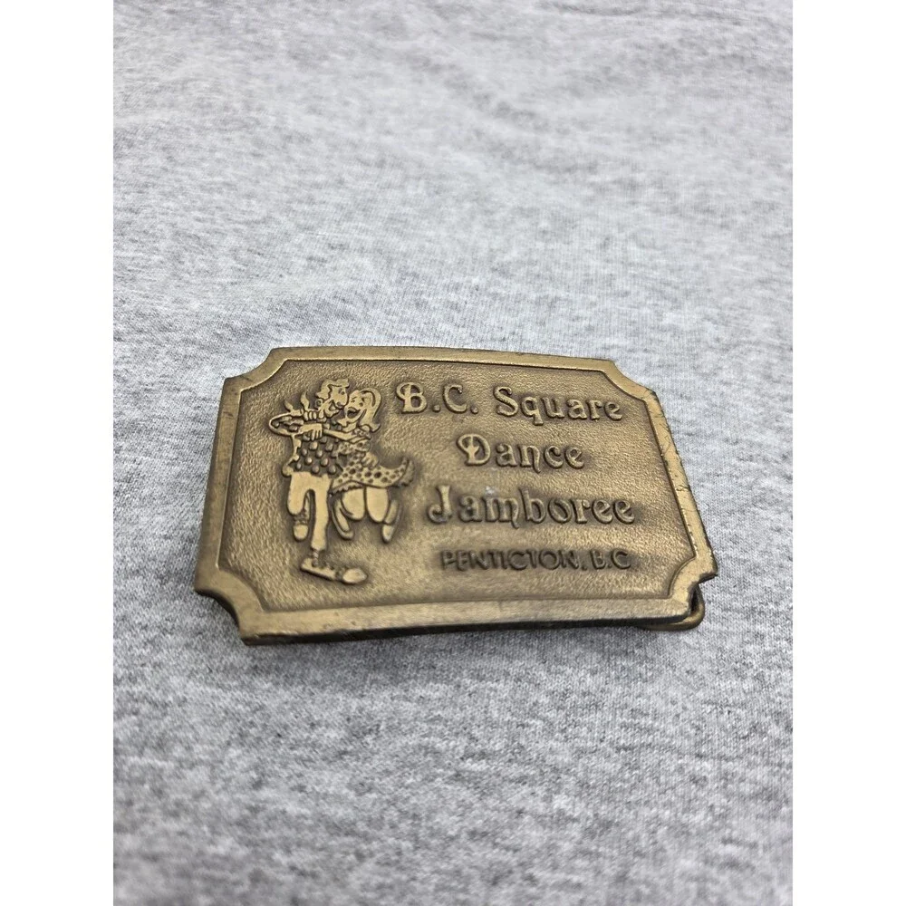 Vintage BC Square Dance Jamboree Solid Brass Canada Belt Buckle